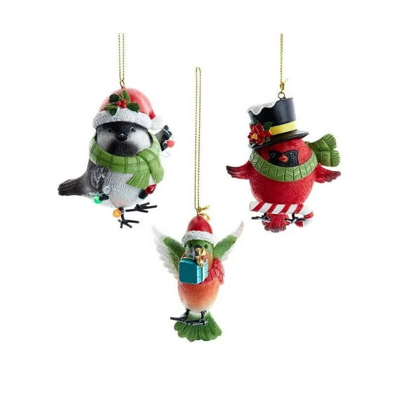 Set of 3 BIRD IN CHRISTMAS HATS Christmas Ornaments, by Kurt Adler
