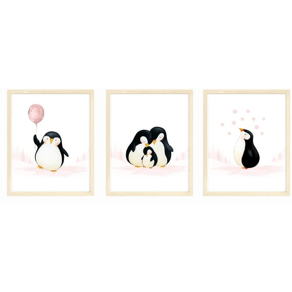 Set of 3 Baby Penguin Nursery Wall Art Prints - Unframed Watercolor Penguin Family Posters for Nursery Dcor (8"x10")