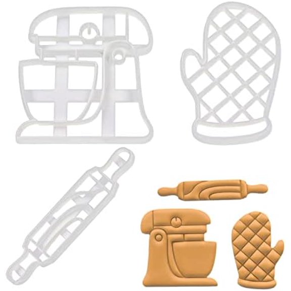Set of 3 Baking themed cookie cutters (Designs: Stand Mixer Machine, Oven Glove, and Rolling Pin), 3 pieces - $$Home Decor, Kitchen, & Other