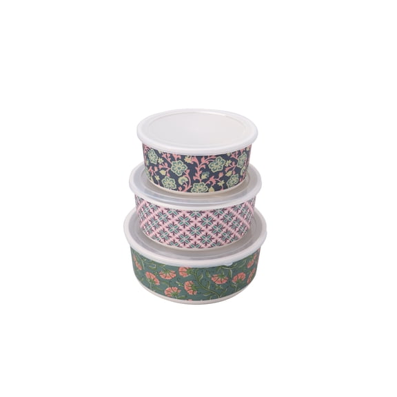 Set of 3 Bamboo Fiber Storage Container with Lids Round