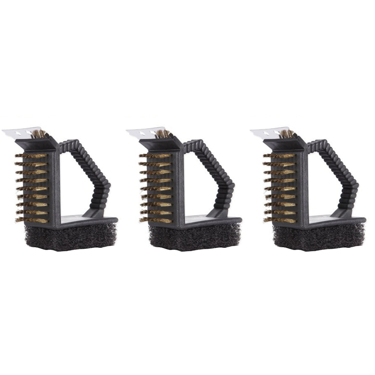 CRILSTYLEO Barbecue Accessories, Black Cleaning Tools, Stainless Steel Scraper, Brass Bristles, 3Pcs
