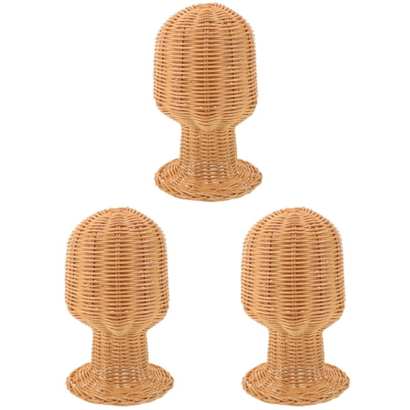 unbranded 3pcs Rattan Woven Hat Display Stand Desktop Hat Showcase Stand Rattan Cap Holder Hat Display Holder