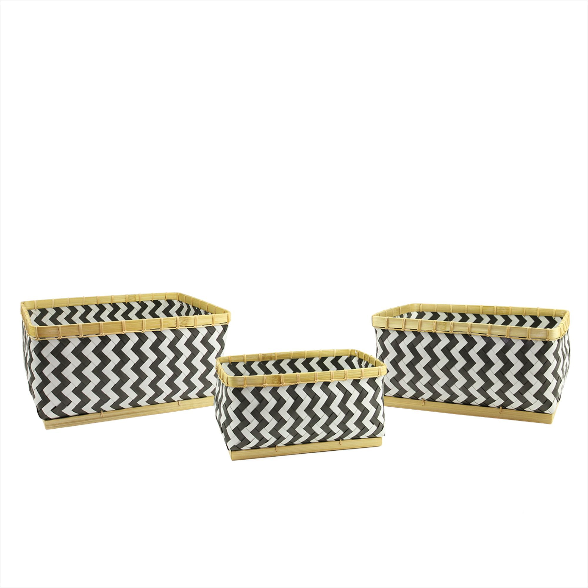 Set of 3 Basic Luxury Gunmetal Gray and White Chevron Baskets 15" - 18"