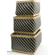 Set of 3 Basic Luxury Gunmetal Gray and White Striped Baskets 15" - 18"