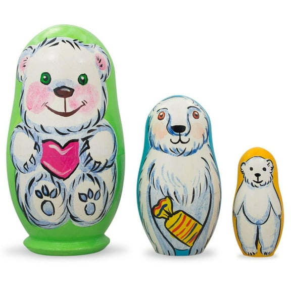 Set of 3 Bears with Heart Wooden Nesting Dolls 4.25 Inches