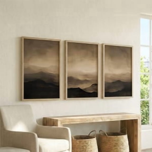 Set of 3 Beige Brown and Black Art Prints, Wabi Sabi Bedroom Poster, Moody Abstract Landscape Wall Art, Poster Only