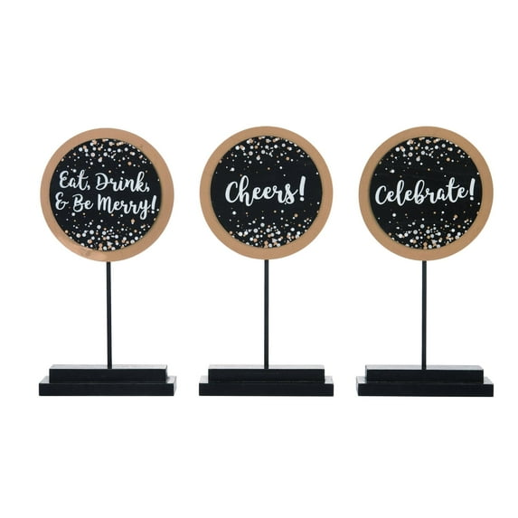 Set of 3 Beige and Black Cheers Christmas Tabletop Decor 12"