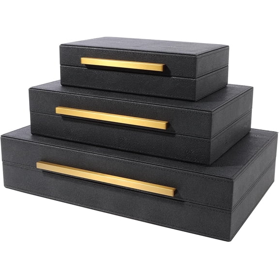 Set of 3 Black Decorative Nesting Boxes with Lids
