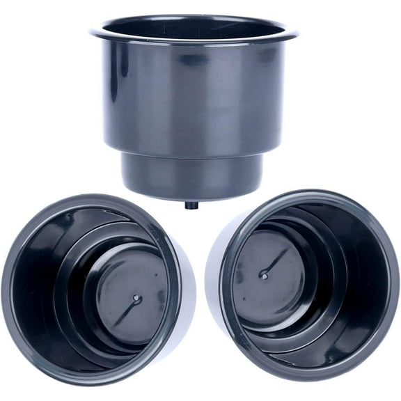 (Set of 3) Black Recessed Plastic Cup Drink Can Holder with Drain for Boat Car Marine Rv - Black