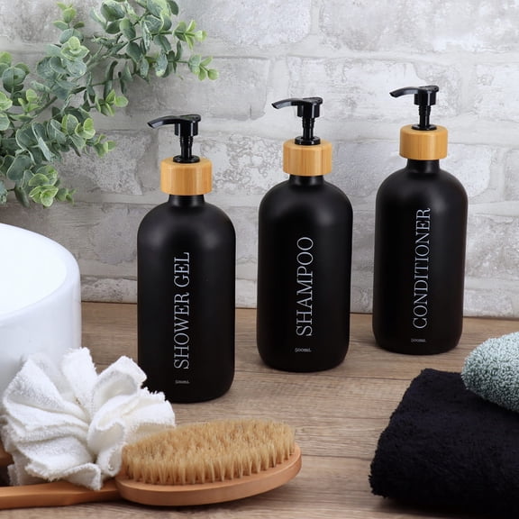 Set of 3 Black Refillable Shower Dispensers 17 fl oz (500ml)