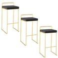 thumbnail image 1 of Set of 3 Black Velvet Bar Stools with Gold Frame, Stackable Counter Height Seating for Kitchen Island, 1 of 5