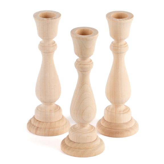 Factory Direct Craft Unfinished Wood Candlesticks, Pack of 3, 6.75 Inch Wood Candle Holders