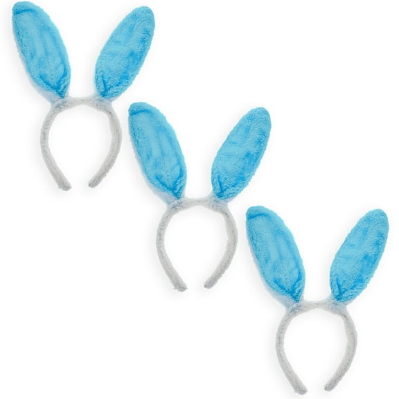 Set of 3 Costume Bunny Ear Headbands in Bright Blue, Each 11.7 Inches