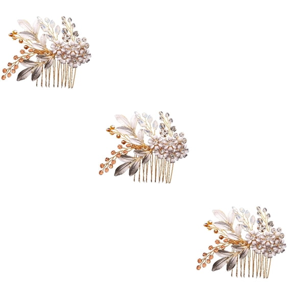 Set of 3 Bride Hair Comb with Beads Sophisticated Accessory
