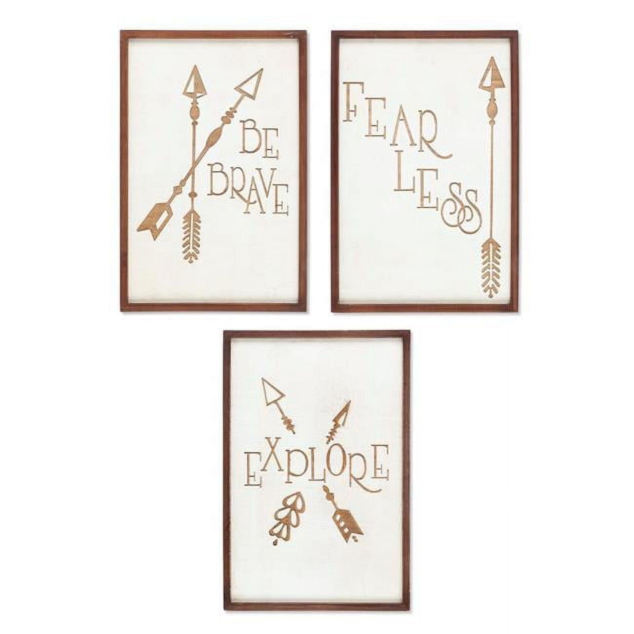 Set of 3 Brown Unique Rectangular Wooden Adventurous Wall Art, 23.5"