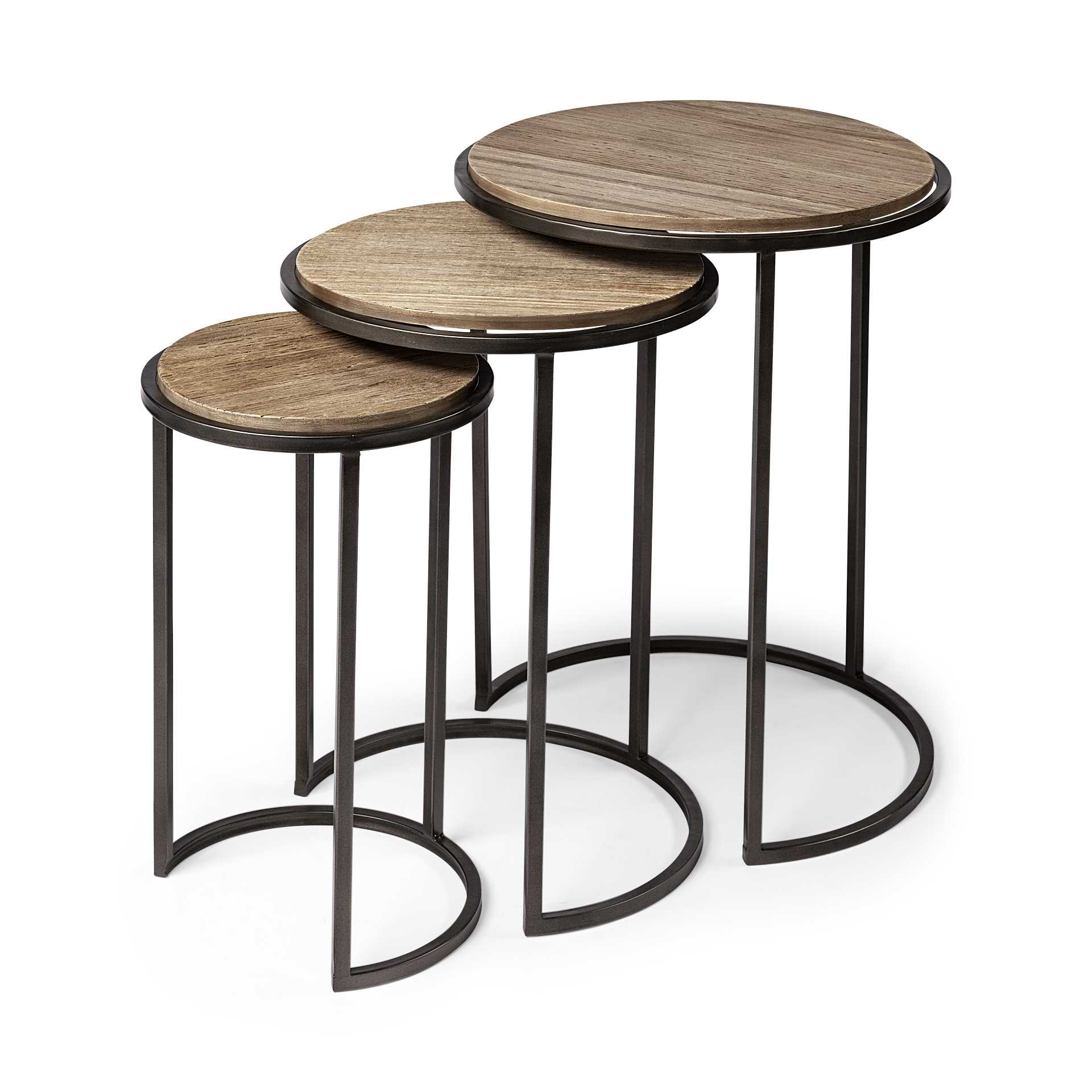 Set of 3 Brown Wood Round Top Accent Tables with Iron Nesting - Walmart.com