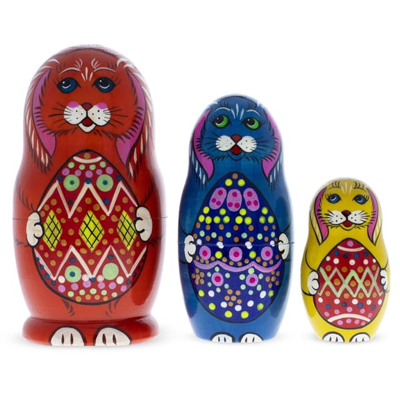 Set of 3 Bunnies with Easter Eggs Nesting Dolls