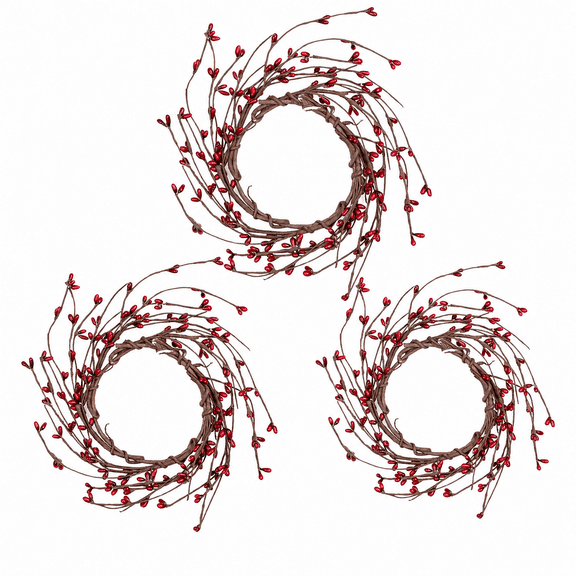 Factory Direct Craft Burgundy Pip Berry Candle Rings, Set of 3, 7 Inch Primitive Candle Wreaths
