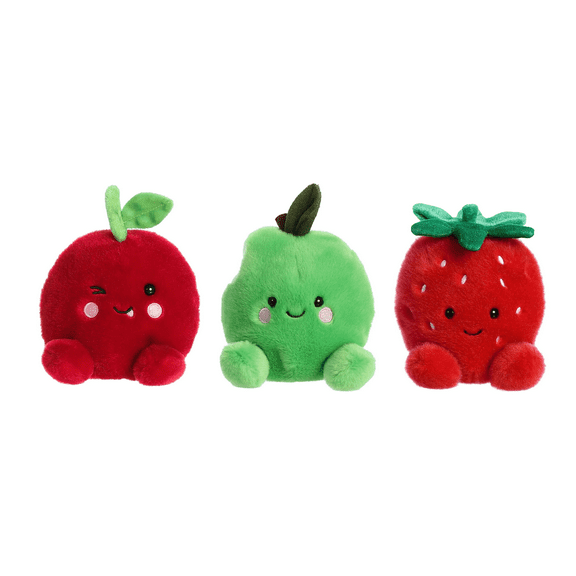 Set of 3 CHERRY, APPLE, & STRAWBERRY Fruit Palm Pals 5" Stuffed Animal Plush, Aurora