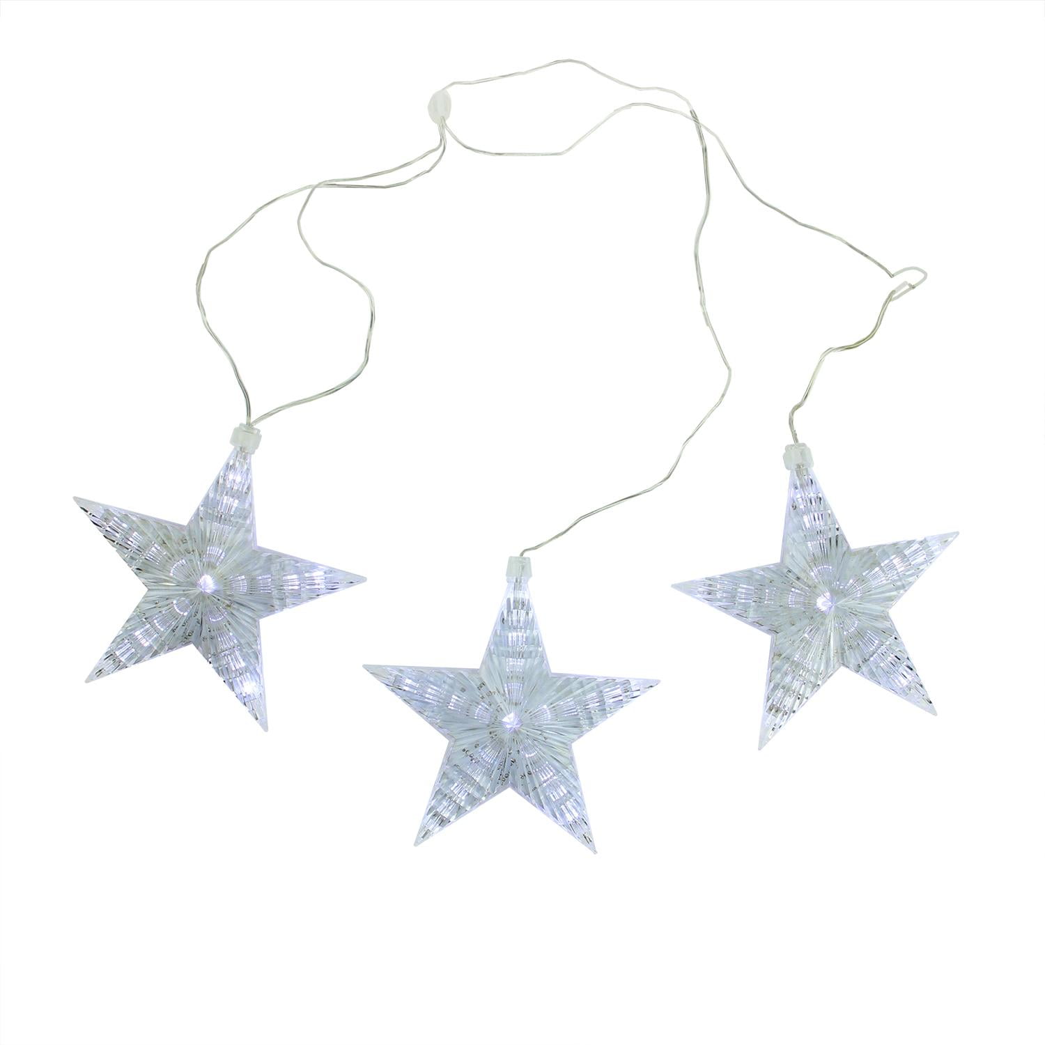 Set of 3 Cascading White Snowfall LED Star Christmas Lights 6.5"