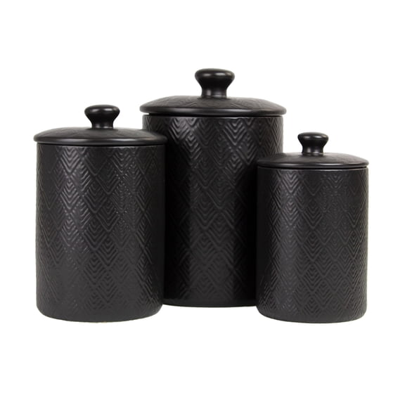 Set of 3 Ceramic Kitchen Canisters, Airtight Containers for Dry Goods Storage, Decorative Countertop Jars