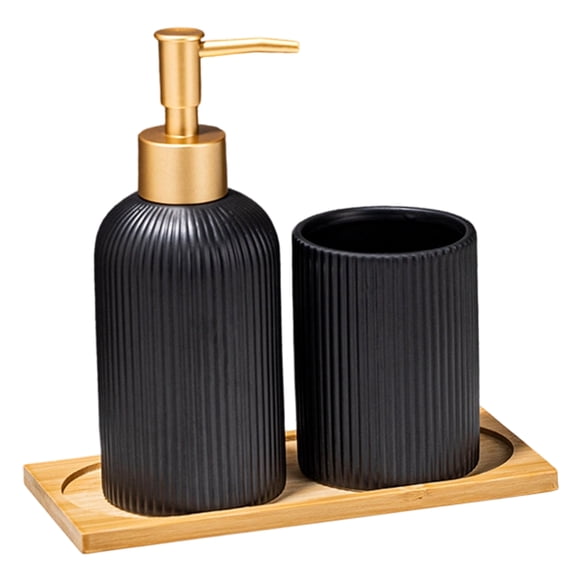Set of 3 Ceramic Soap Dispenser Set with Storage Tray and Toothbrush Cup for Bathroom Countertop Display Decoration