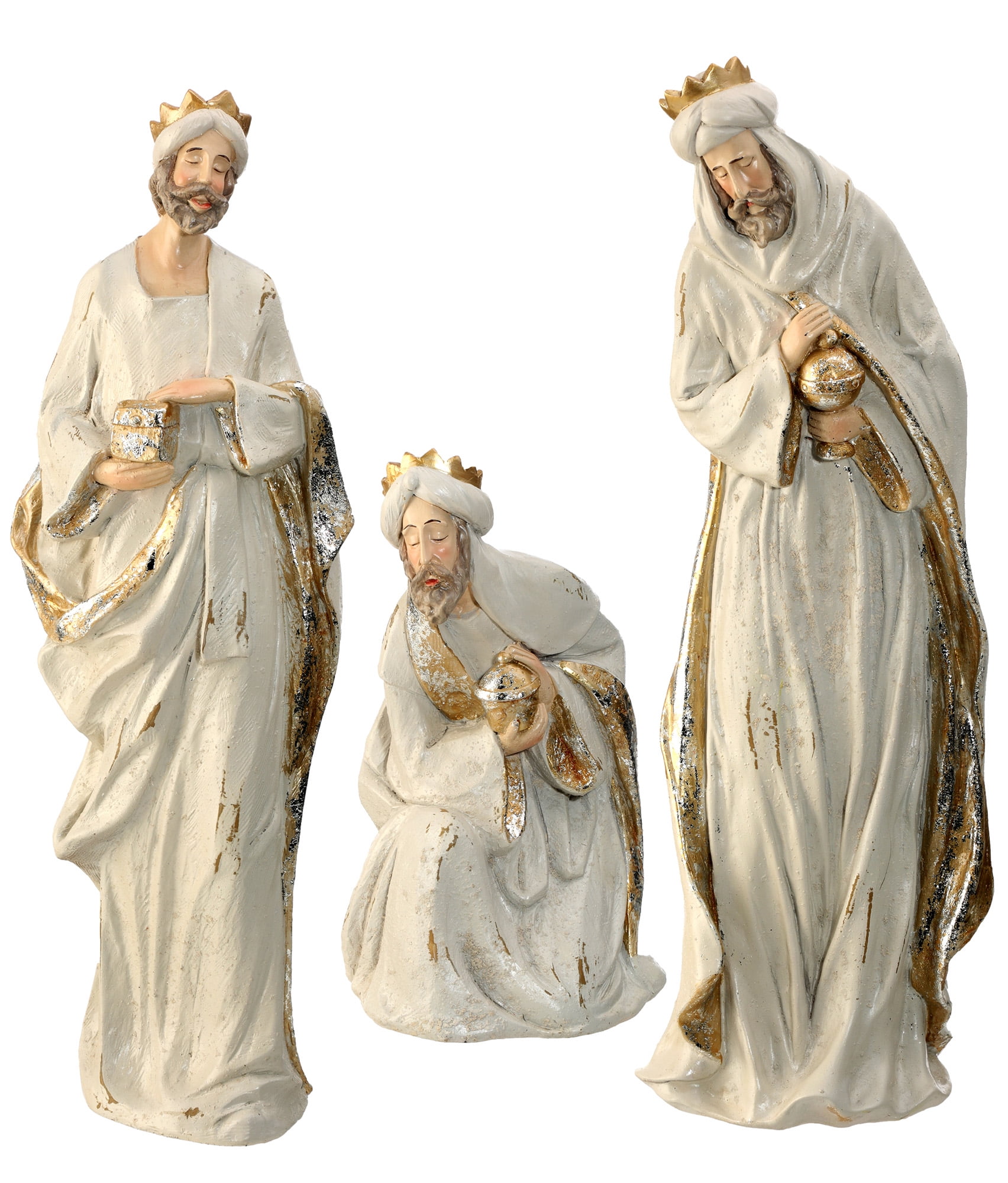 Set of 3 Champagne Gold Resin Three Kings Nativity Christmas Figures