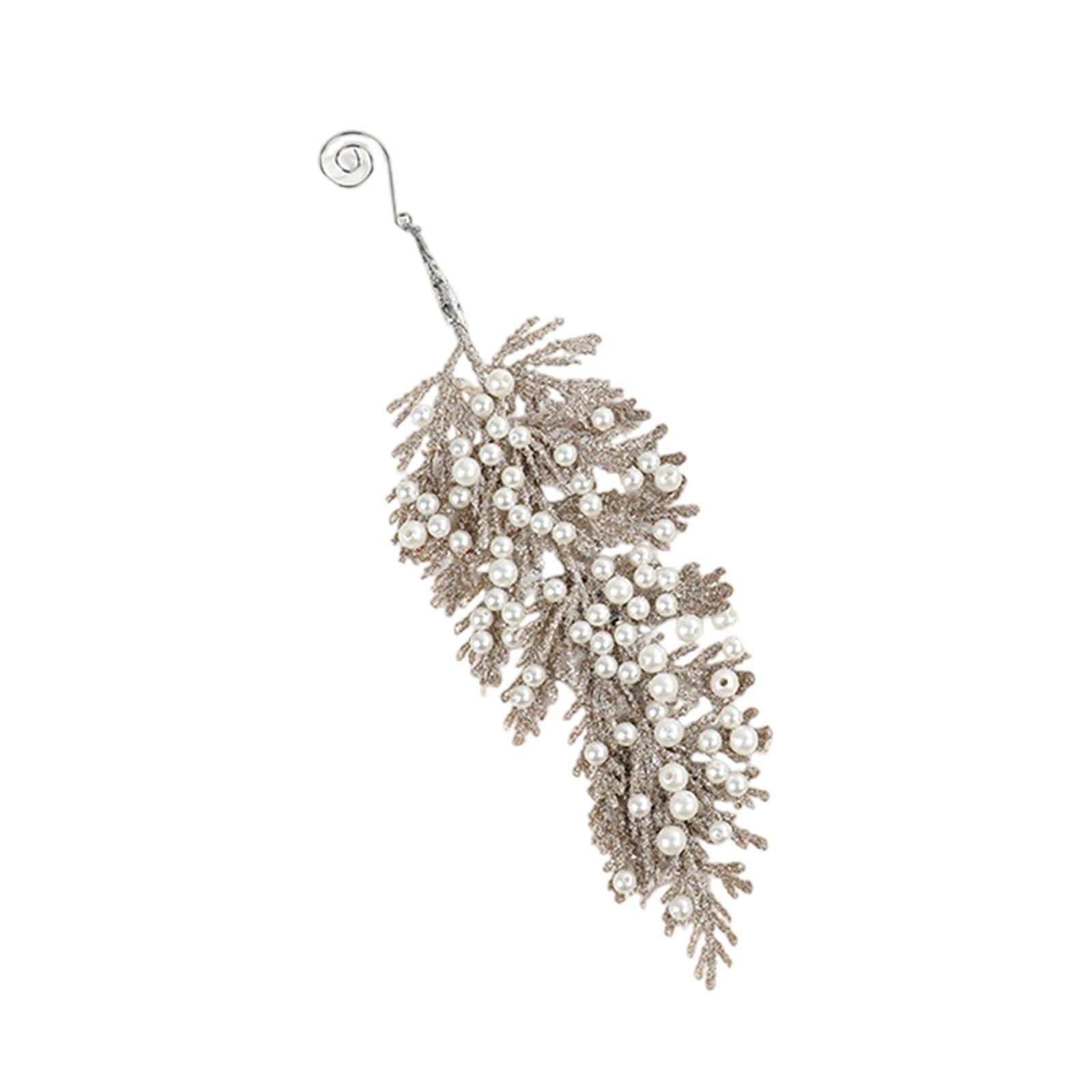 Set of 3 Champagne Pearl Pine Branch Christmas Ornaments Elegant Tree ...