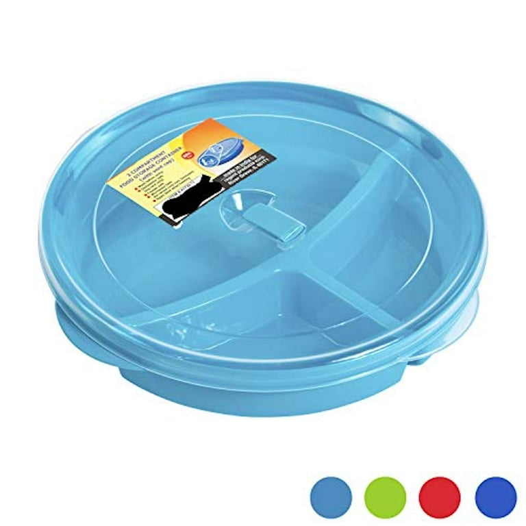 (Set of 3) Chef's 1st Choice Microwave Food Storage Tray Containers - 3 Section / Compartment Divided Plates w/ Vented Lid