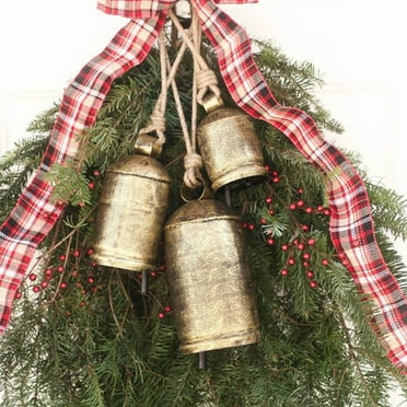 Set of 3 Christmas Bells, Vintage Christmas Brass Bell Decor Rustic Farmhouse Xmas Decorations for Home Wall Door Window Holiday Party