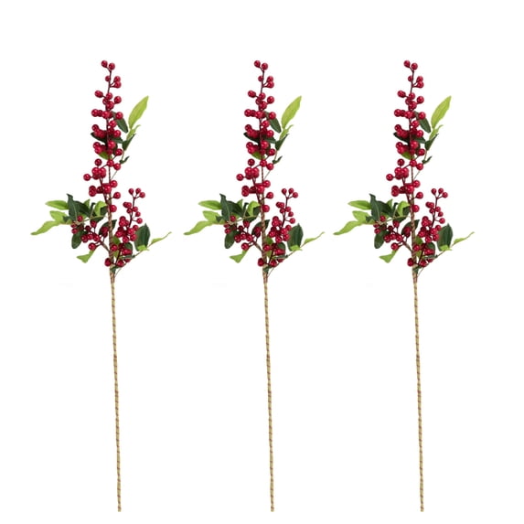 Set of 3 Christmas Berry Artificial Flower Stems in Multiple Colors, 27 Inches Tall
