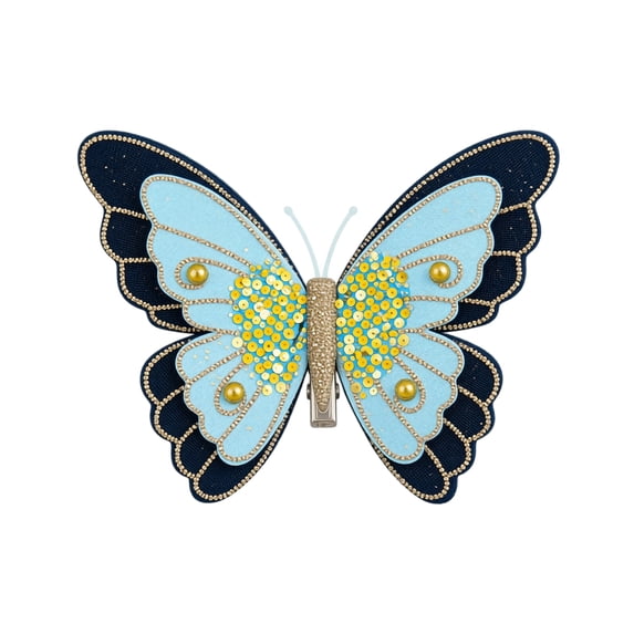 Set of 3 Christmas Butterfly Clip Mesh Gauze Hanging Ornament, for Tree Decoration Holiday Festival Home Display Blue