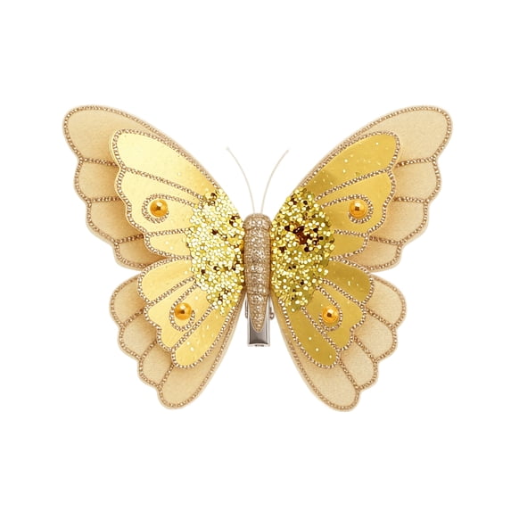 Set of 3 Christmas Butterfly Clip Mesh Gauze Hanging Ornament, for Tree Decoration Holiday Festival Home Display Gold