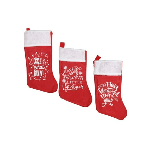 Set of 3 Christmas House 18 inch Glitzy Stockings with Printed Sentiments