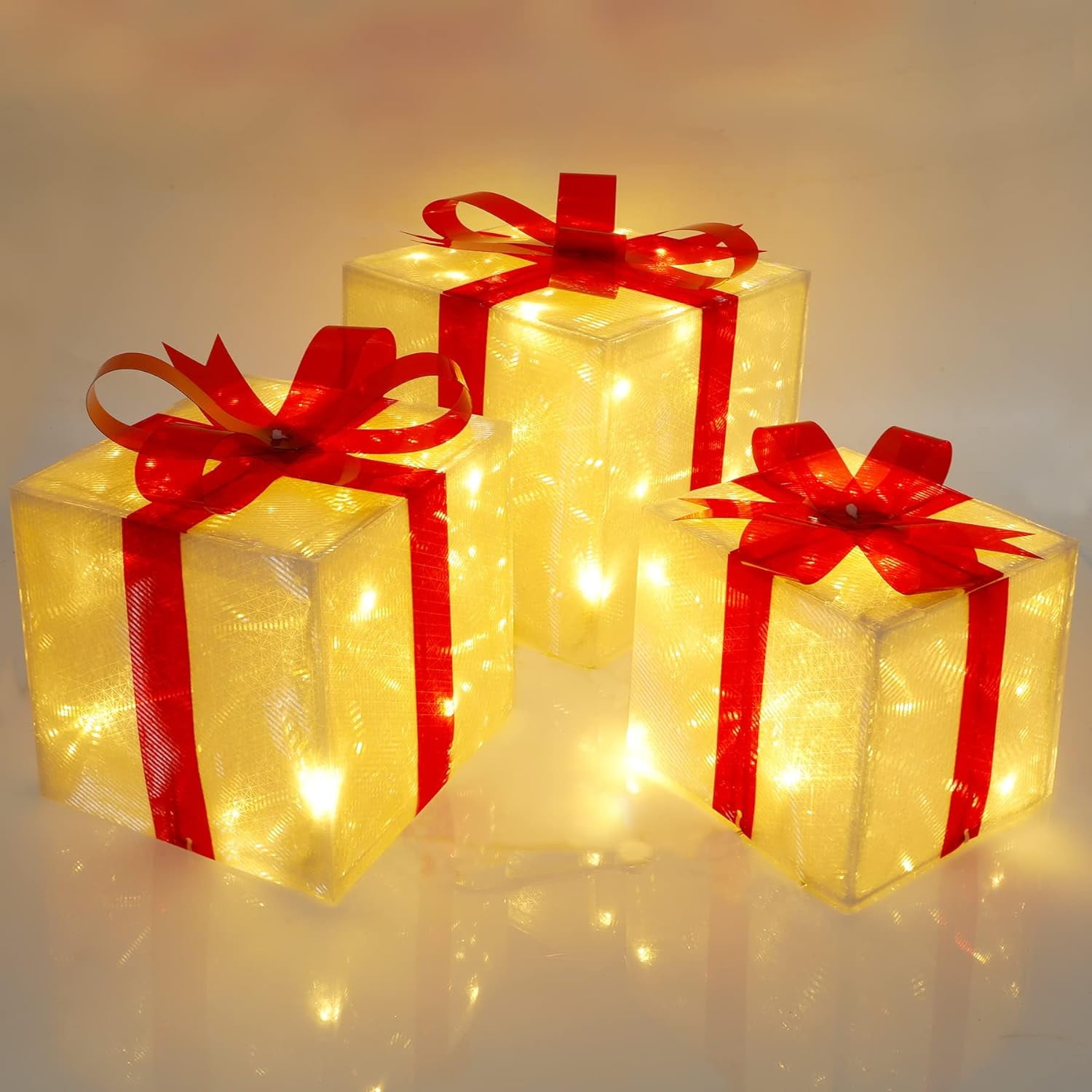 Set of 3 Christmas Lighted Gift Boxes Decorations Indoor, Boxes with