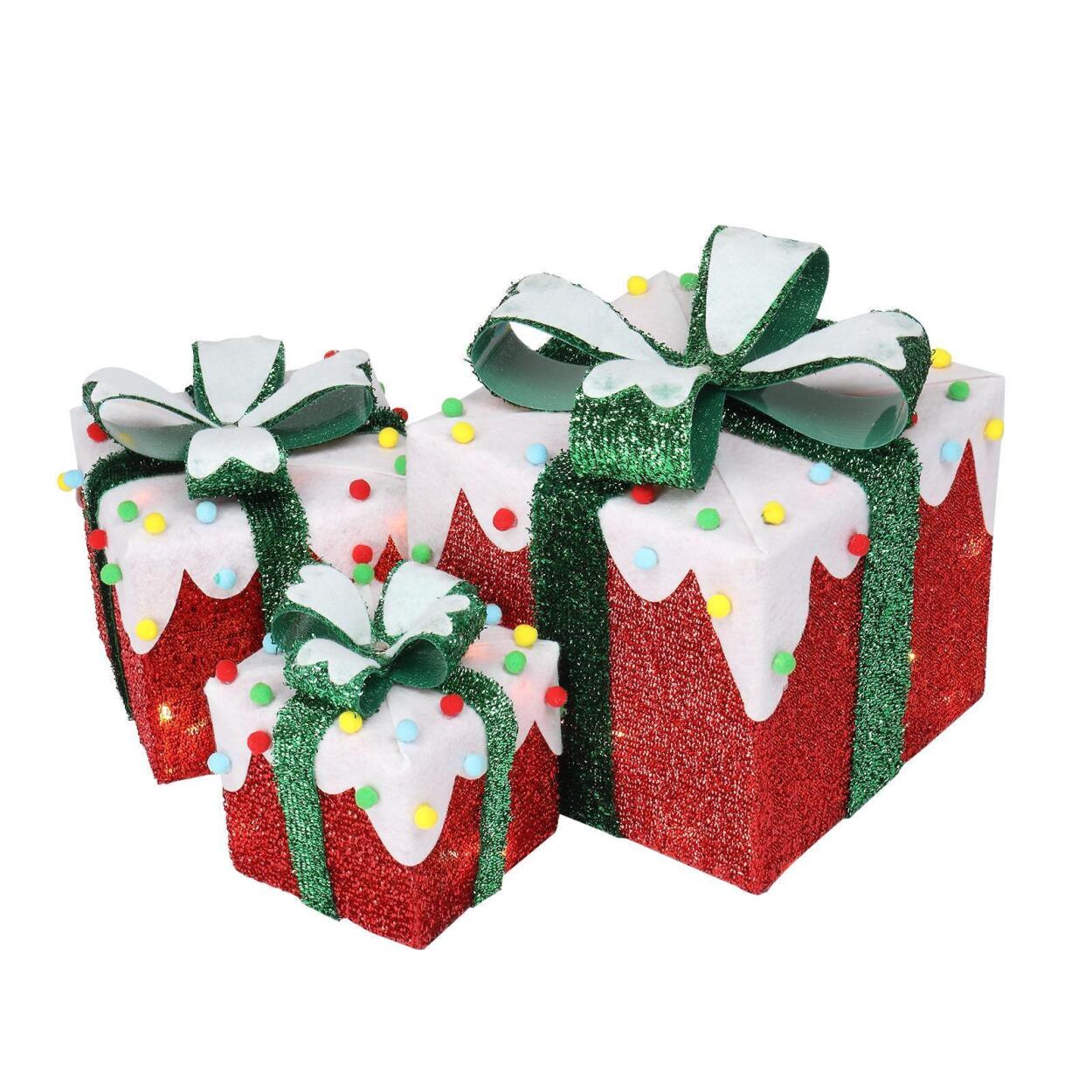 Set of 3 Christmas Lighted Gift Boxes Prelit 60 LED Light Up Present