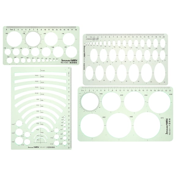 Set of 3 Circle Stencil Ruler Architect's Drawing Tools 25X14.4cm Green