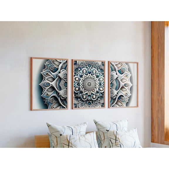 Set of 3 Classic Baroque Wall Art, Ornate Floral Triptych Prints, Refined Mandala Decor, Elegant Traditional Gallery Set, Poster Only