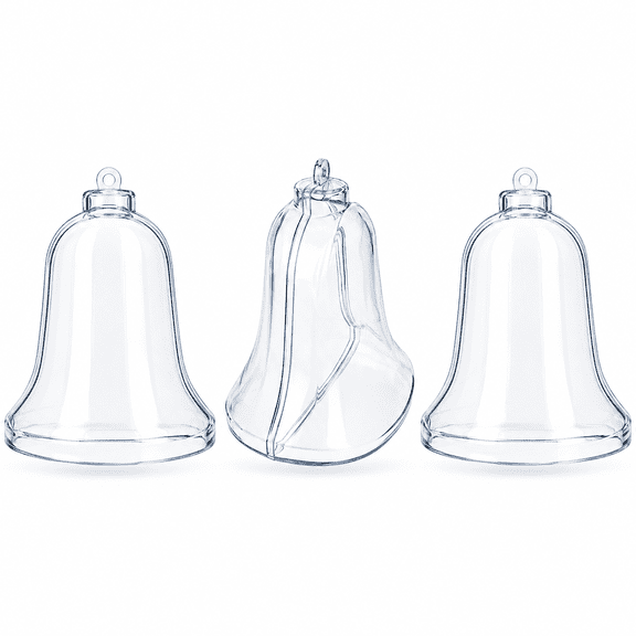 Set of 3 Clear Plastic Bell Ornaments 3.7 Inches (94 mm)