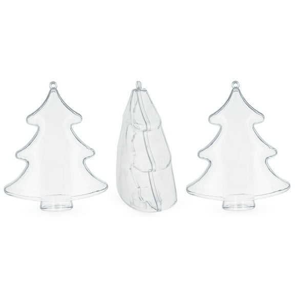 Set of 3 Clear Plastic Christmas Tree Shape Ornaments 4.35 Inches