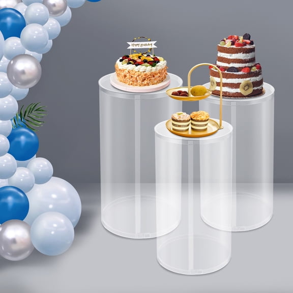 3Pcs Clear Round Cylinder Pedestal Stand for Wedding Party Display Stand Decor For Weddings, Birthday Parties, Holiday Parties
