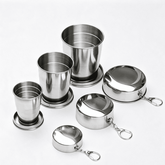 Set of 3 Collapsible Travel Cups, 304 Stainless Steel Portable Outdoor Folding Drinking Cup Kit, 2.37oz 5.07oz 8.45oz Sizes