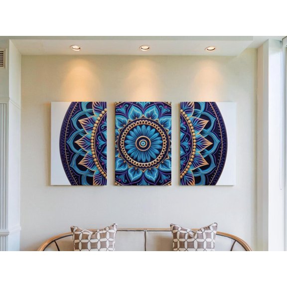 Set of 3 Cool Tone Wall Art, Blue Teal & Violet Mandala Triptych, Refreshing Spiritual Decor, Modern Geometric Gallery Set, Poster Only