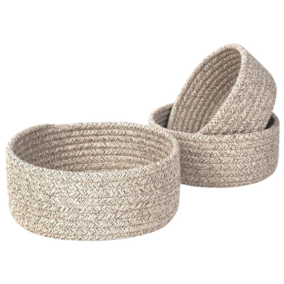 Set of 3 Cotton Rope Nesting Bowls, Small Catch All Basket, Closet Baskets and Bins for Shelves, Mini Table Basket Organizer for Small Accessories