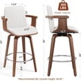 thumbnail image 1 of Set of 3 Counter Height Swivel Bar Stools with Arms, Mid-Century Modern Bentwood Design, PU Leather Upholstery, White, 1 of 7