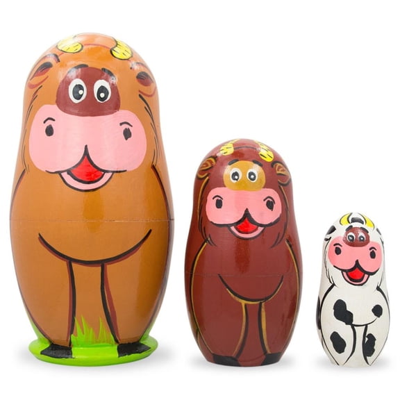 Set of 3 Cows Wooden Nesting Dolls 4.25 Inches
