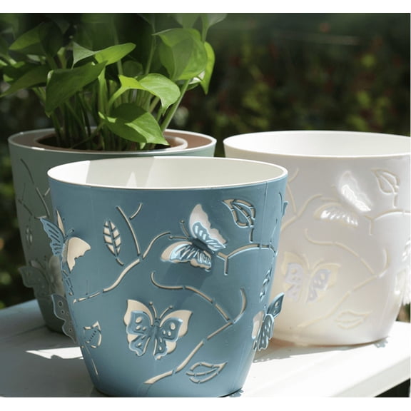 Set of 3 Creative 3D Butterfly Self-Watering Flower Pots, Lazy Planter for Indoor Plants, Colors: White, Green, Blue
