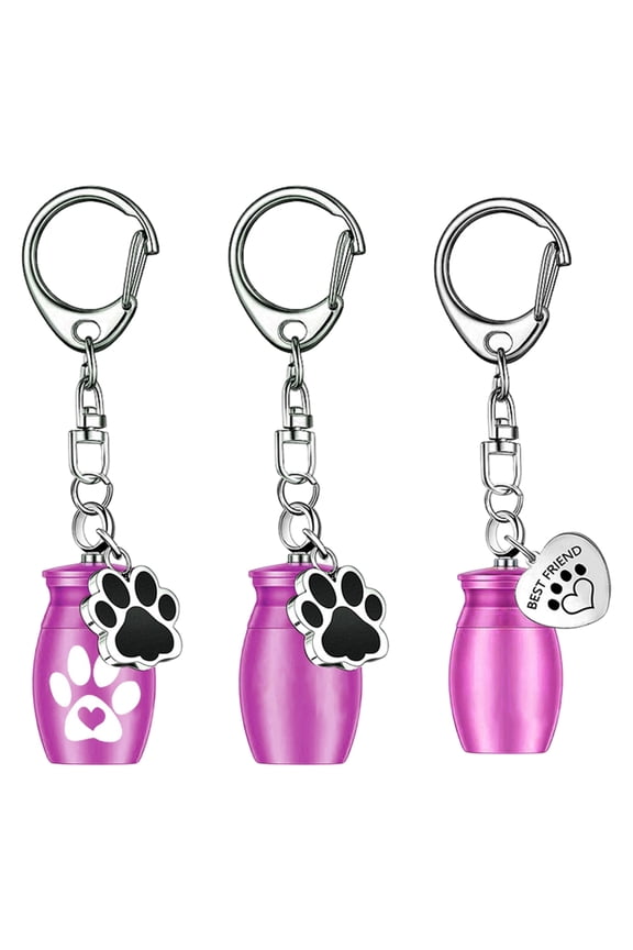 Set of 3 Cremation Ashes Memorial Keychains Dog Charm Metal Urn Keyring Ashes Holders Pet Remembrances Gift
