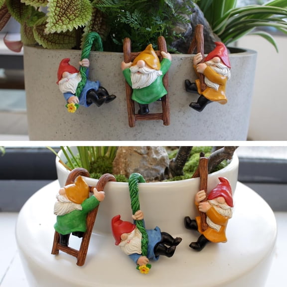 Set of 3 Cute Climbing Gnome Figurines Flower Pot Hugger, Resin Hanging Gnomes Statue Outdoor Decor Fence Ornaments for Patio Lawn Garden Yard