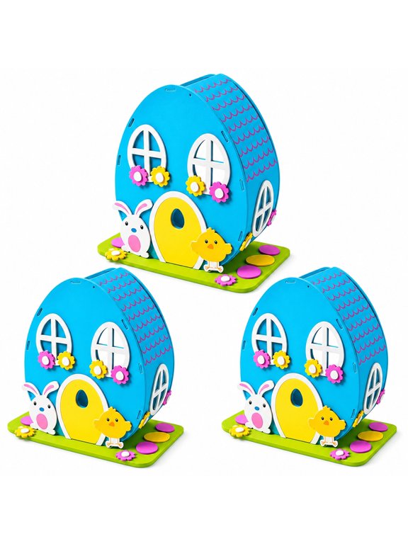 Set of 3 DIY Foam Easter House Kit – Craft Bunny and Chick Decoration